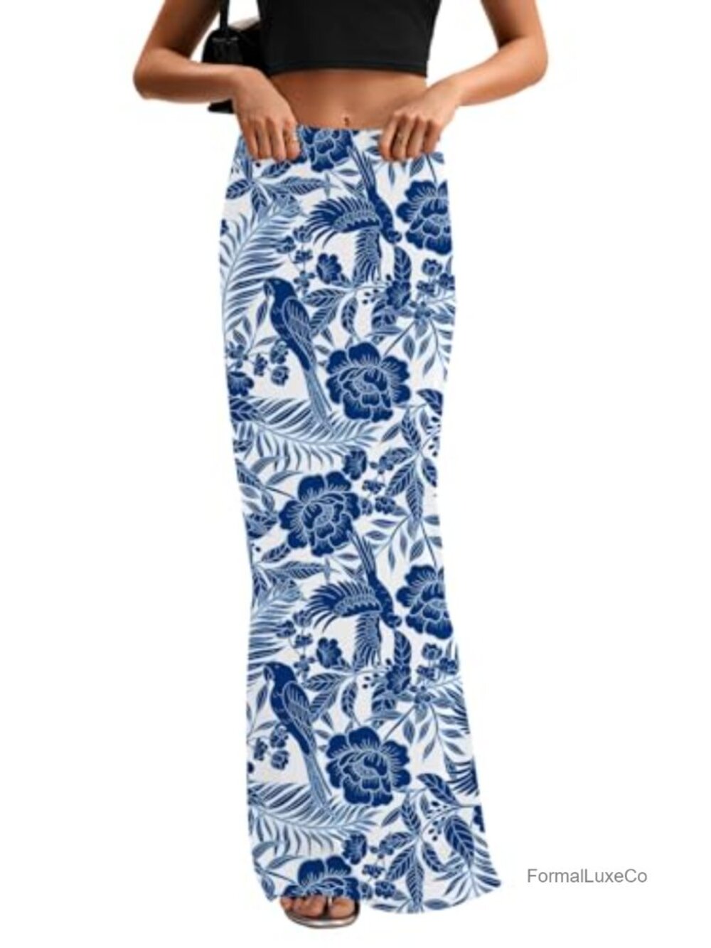 High Waist Elastic Maxi Skirt Bodycon Slim Fit Flared Hemline